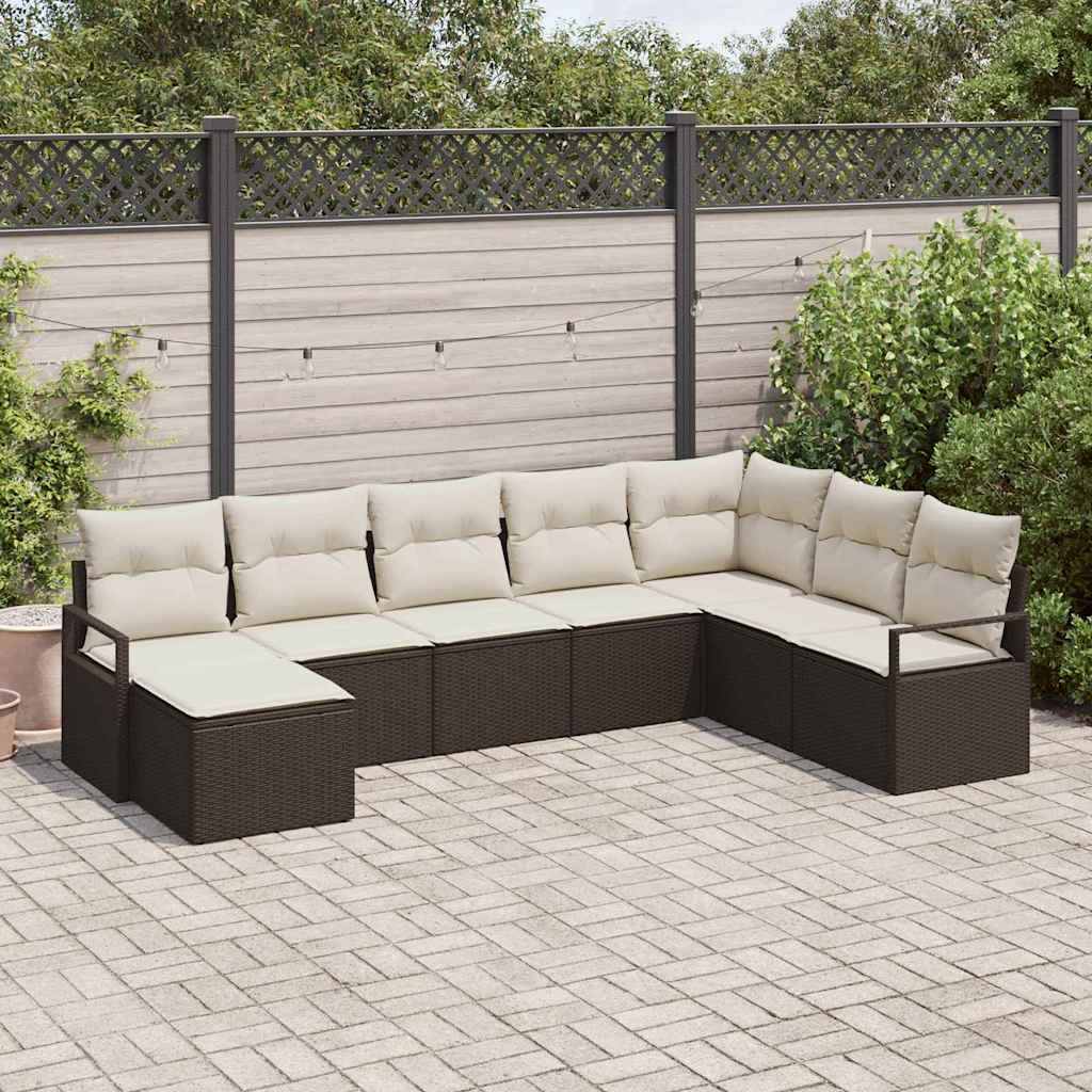 Garten-Sofa-Set mit Kissen mit Speicher 8 pcs Braun und Creme
